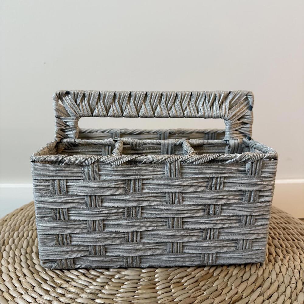 Woven Gray Natural Storage Basket with Handle